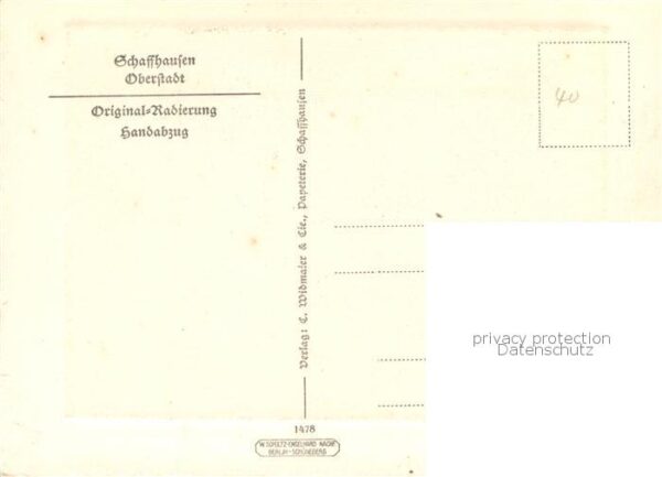 Schaffhausen  SH Oberstadt mit Brunnen Radierung – Bild 2
