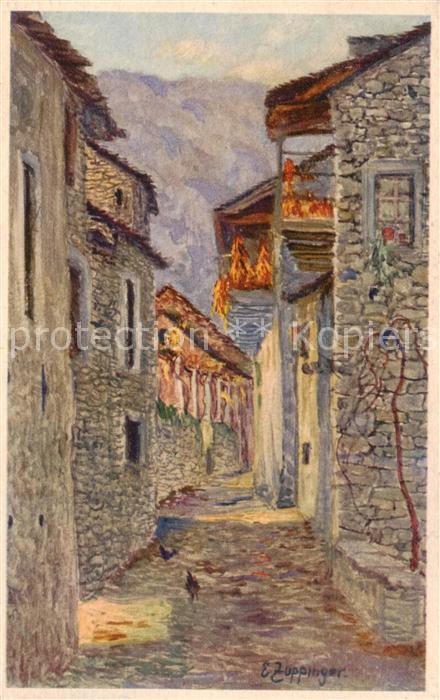 Losone TI Dorfpartie - Gasse - Künstlerkarte E. Z