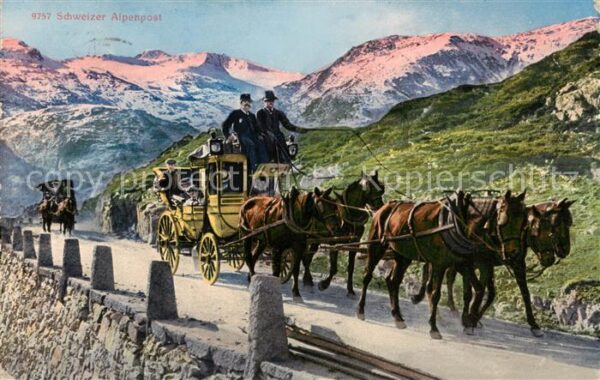 Grimsel Pass Schweizer Alpenpost m. Kutschen