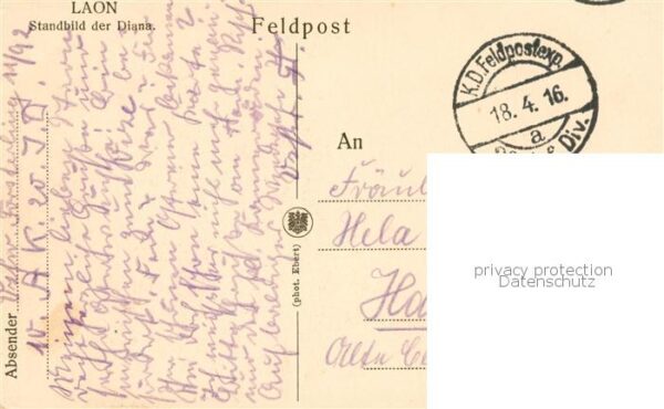 Laon 02 Aisne Standbild d. Diana - Feldpost – Bild 2