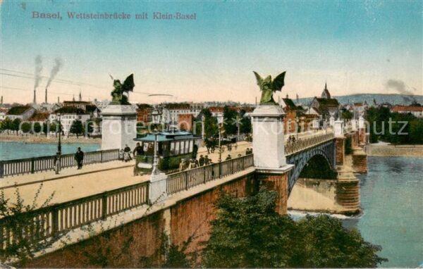 Basel BS Wettsteinbrücke m. Klein-Basel u. Stras