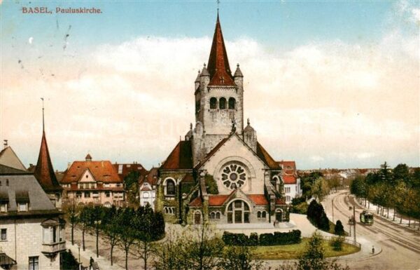 Basel BS Pauluskirche Aussenansicht m. Strassenb