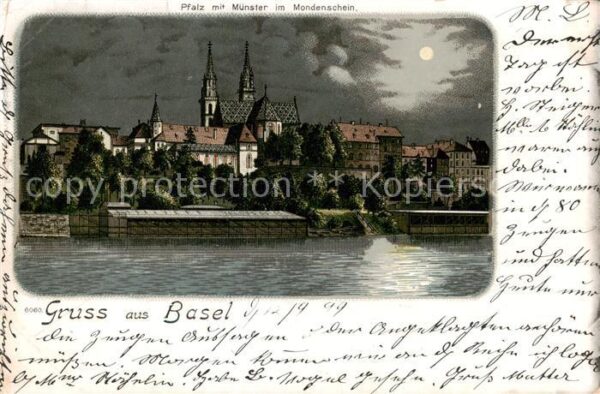 Basel BS Pfalz m. Münster im Mondschein