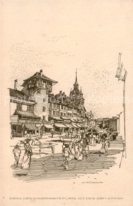 Bern BE Der Waisenhauptplatz m. dem Käfigturm -