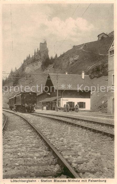 Loetschbergbahn BE Station Blausee-Mitholz m. Felsenburg