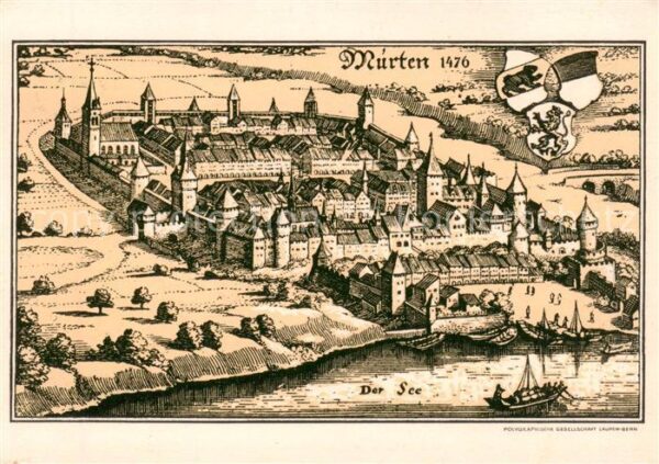 Murten Morat FR Karte v. 1476 m. Murtensee
