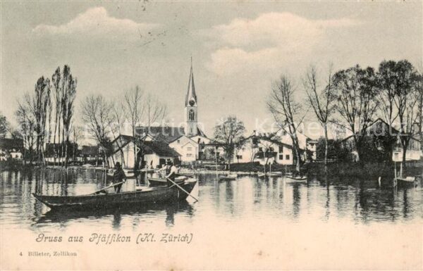 Pfaeffikon am See ZH Fischerboot Hafen Kirche Ansicht vom Se