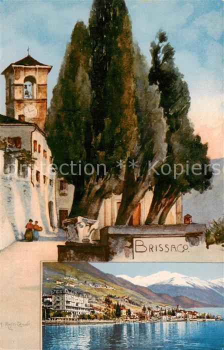 Brissago Lago Maggiore TI Häuserpartie am See Kirche Künstlerkart