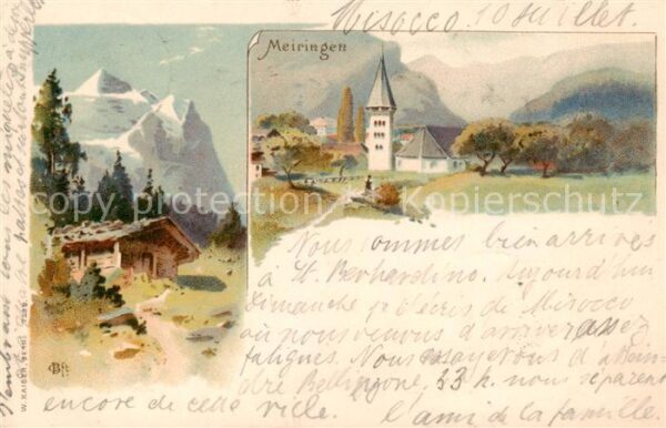 Meiringen BE Ortsansicht mit Kirche Berghütte Alpen