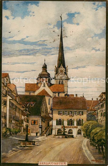 Beromuenster Ortszentrum Kirche Hotel Künstlerkarte