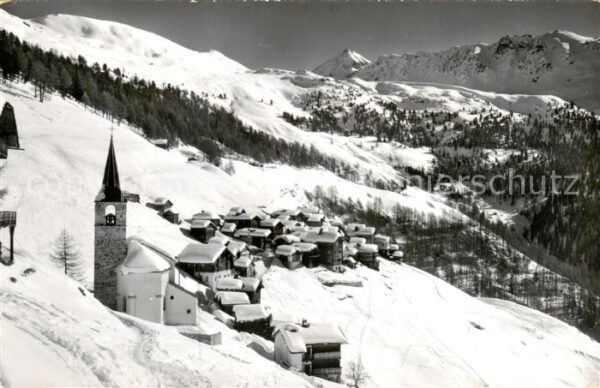 Chandolin Sierre VS Bergdorf mit Kirche Blick gegen Tola Wa