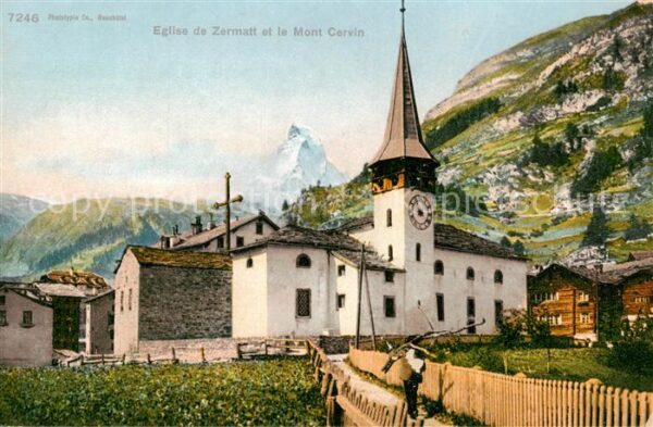 Zermatt VS Eglise et Mont Cervin Dorfansicht mit K