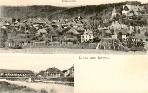 Laupen BE Panorama Gedeckte Brücke