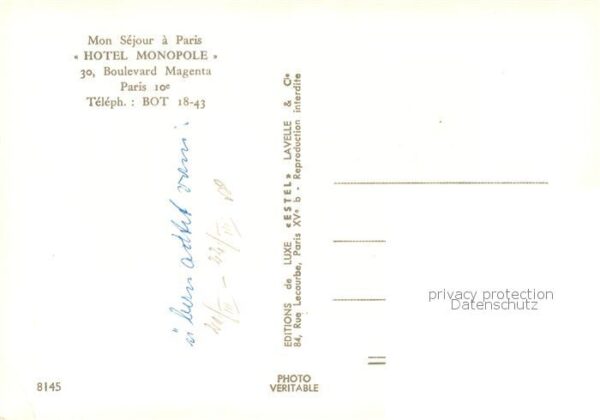 Paris 75 HOTEL MONOPOLE Boulevard Magenta – Bild 2