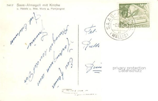 Saas-Almagell VS mit Kirche und Hotels Monte Moro und Po – Bild 2