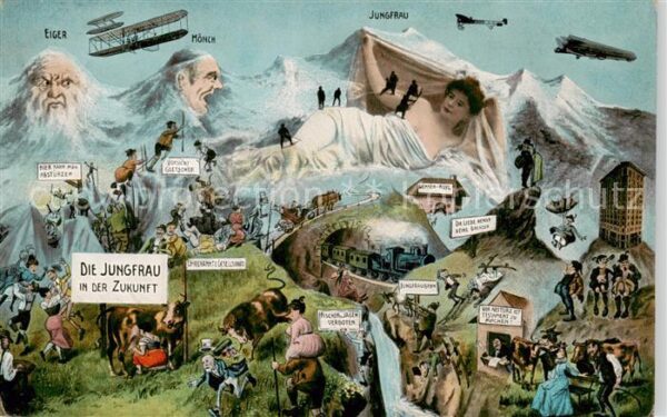 Wengen  BE mit Eiger Mönch und Jungfrau Karikatur
