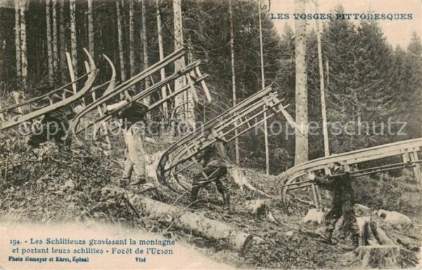 Urson Foret de Gerardmer 88 Vosges Les schlitteurs gravissant la montagne