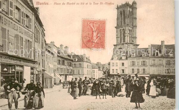 Mantes-la-Jolie Mantes-sur-Seine 78 Yvel Place du Marche ou ble et la Tour St Ma