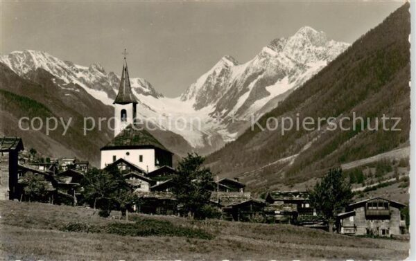 Kippel VS im Lötschental mit Kirche Langgletscher