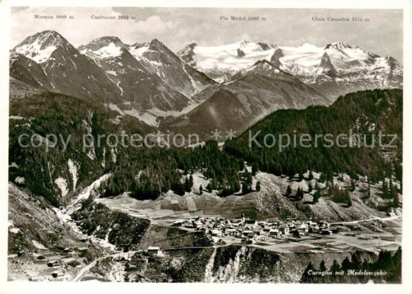 Curaglia GR Panorama mit Medelsergebirge und Hotel