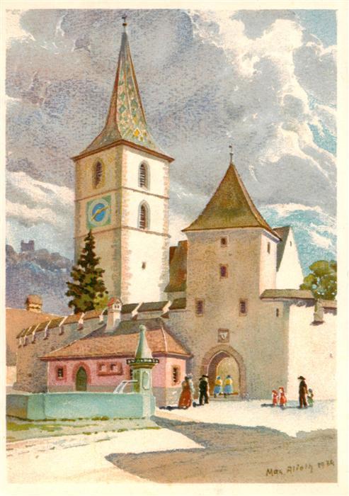 Muttenz BL Befestigte Kirche Künstlerkarte