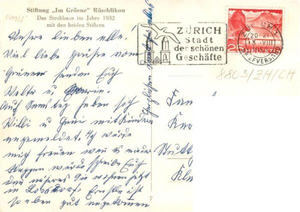 Rueschlikon ZH Das Strohhaus 1932 mit den beiden Stift – Bild 2