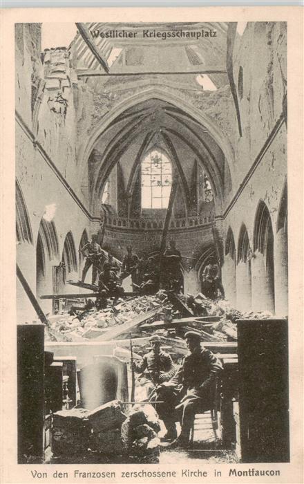 Montfaucon 55-d Argonne Von den Franzosen zerschossene Kirche W