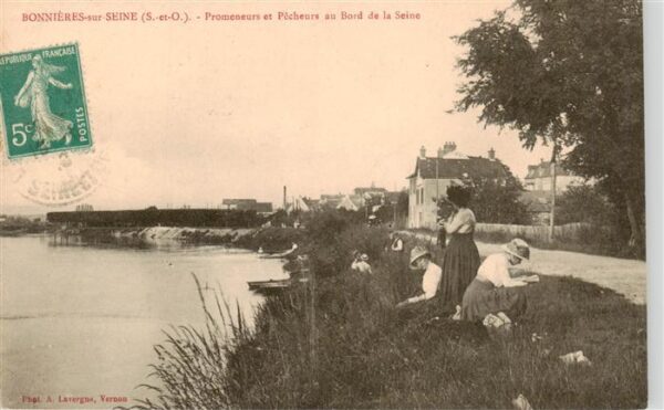 Bonnieres-sur-Seine 78 Yvelines Promeneurs et Pecheurs au Bord de la Se