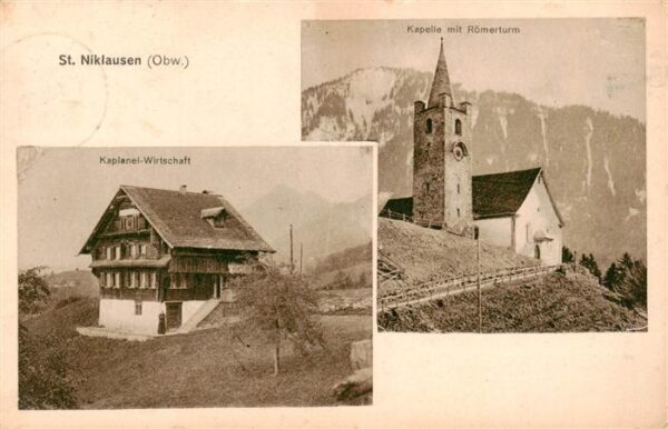St Niklausen OW Kaplanei Wirtschaft Kapelle mit Römertu