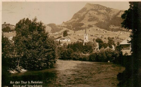 Nesslau SG Partie an der Thur mit Blick auf Stockb