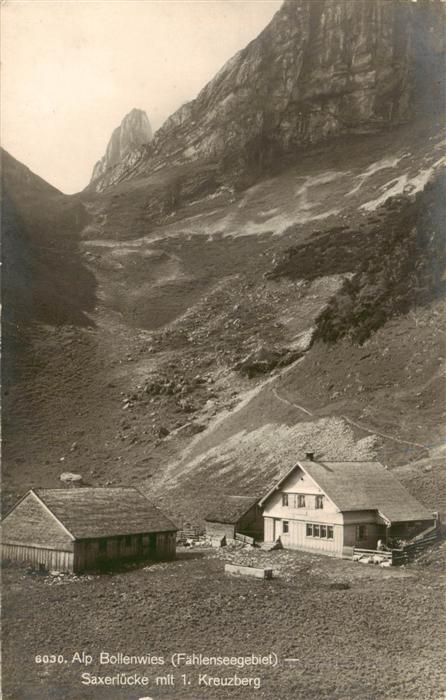 Bollenwies 1471m Berggasthaus Faehlensee Saxerlücke mit erstem Kreuzberg