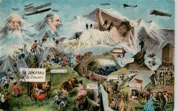 Wengen  BE mit Eiger Mönch und Jungfrau Karikatur