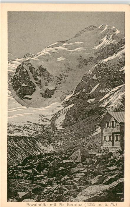 Bovalhuette SAC 2495m Morteratsch GR Berghaus mit Piz Bernina
