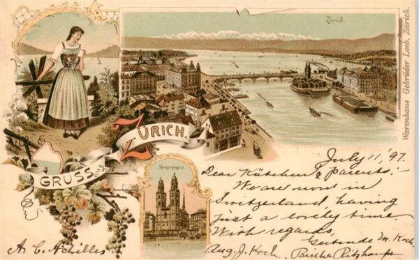 Zuerich  ZH Trachtenmädchen Limmatpartie Grossmünst