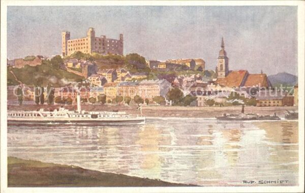 Bratislava Pressburg Pozsony Donaupartie Künstlerkarte