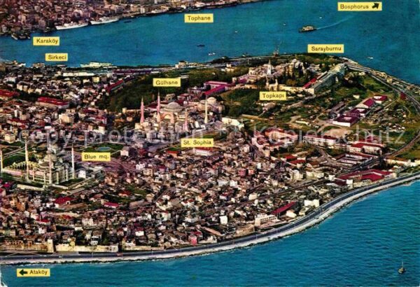 Istanbul Constantinopel Fliegeraufnahme mit Blaue Moschee Hagia