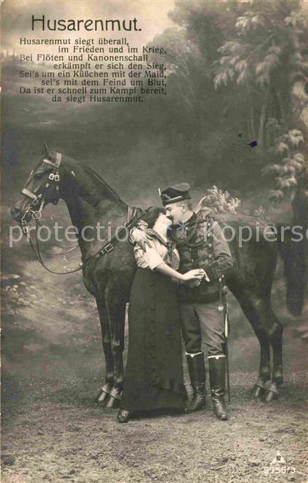 Militaria Regimente Husarenmut Poesie Pferd WK1