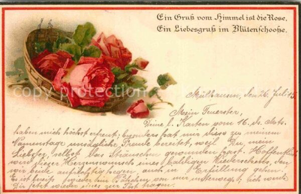 Militaria Poesie Grusskarte WK1 Rose