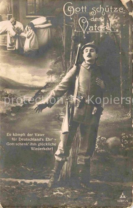 Militaria Poesie Gott sch?tze den Vater Soldat mit Geweh