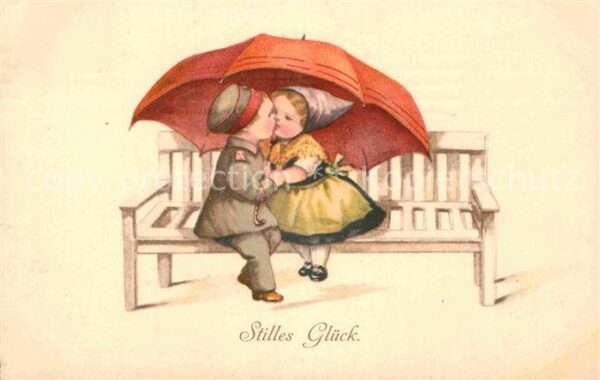 Militaria Jugend Künstlerkarte Regenschirm Kinder