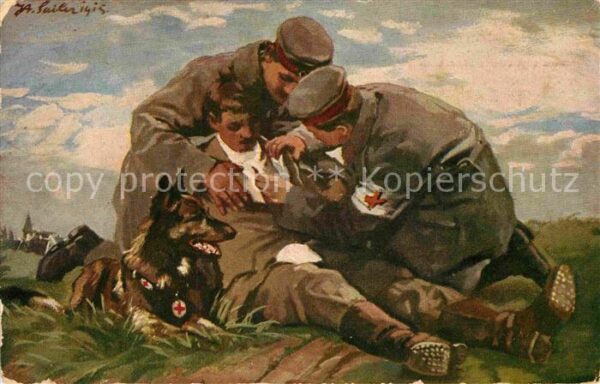 Rotes Kreuz Militaria Sanitätshund Verwundeter WK1