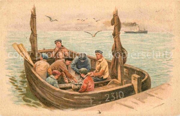Fischerei Fischer Fischerboot Litho Werbung Chico