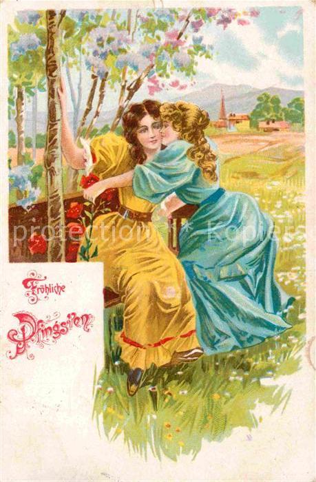Pfingsten Pentecost Pentecote Frauen Mode Litho Blumen