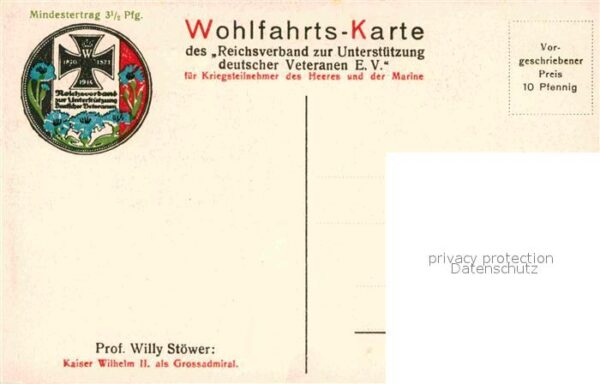 Wilhelm II Künstlerkarte Prof. Willy Stöwer Wohlfa – Bild 2
