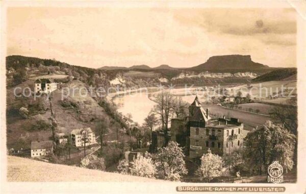 Foto Hahn Nr. 941 Burgruine Rathen mit Lilienstein