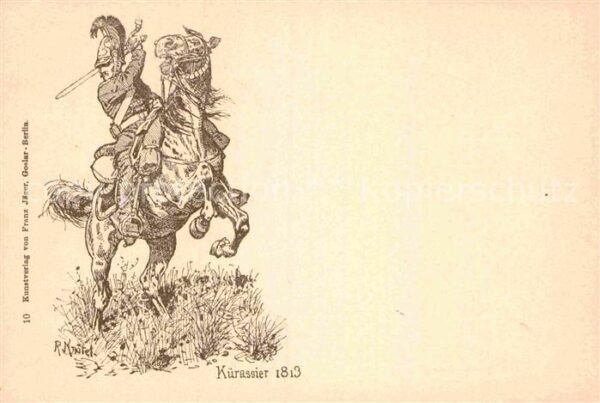 Kuenstlerkarte R. Knötel Kürassier 1813