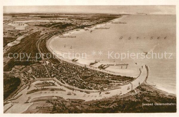 Swinemuende Swinoujscie Panoramakarte Ahlbeck