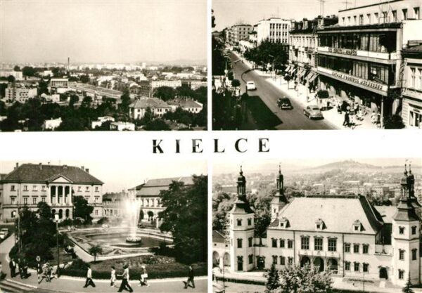 Kielce Gesamtansicht Platz Fontäne Strassenpar