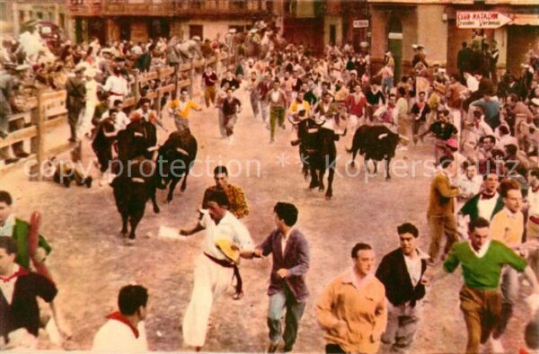 Pamplona Navarra Corriendo mozos y toros por la calle