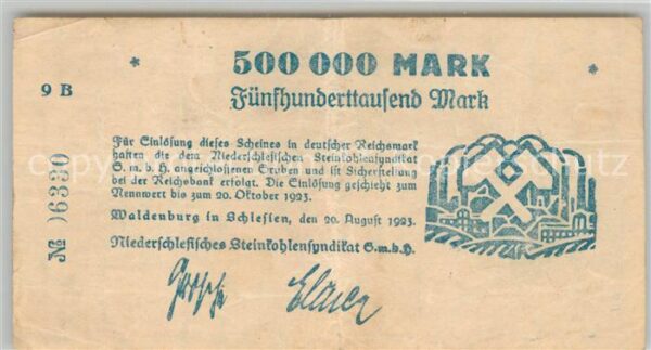 Waldenburg Schlesien Fünfhunderttausend Mark
